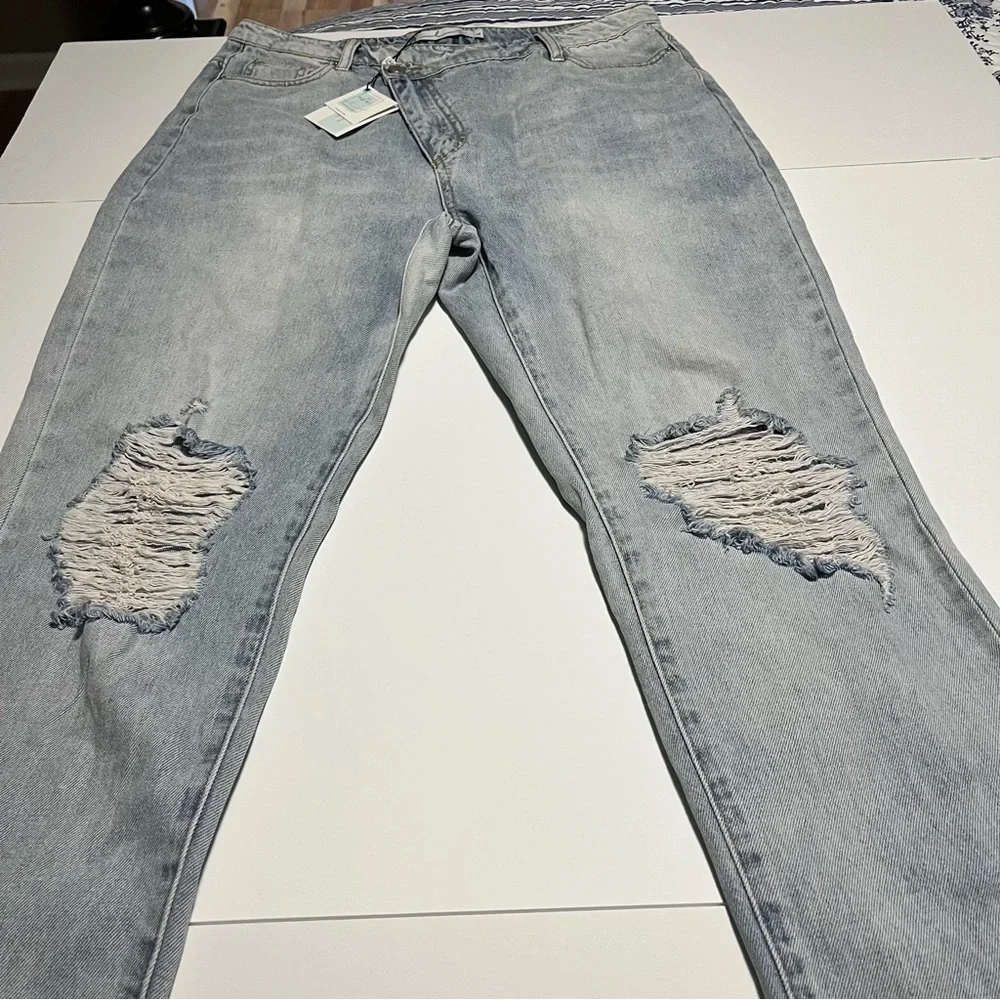 By Egreis Archie Jean Women Large Blue Denim Wide Leg High Waist Crisscross NEW - Picture 7 of 15